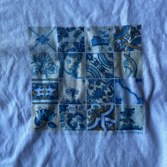 VINTAGE POTTO PORTUGAL SHIRT ART TOURISM NOVELTY MOSAIC GRAPHIC TEE WHITE MEN XL - Picture 5 of 5